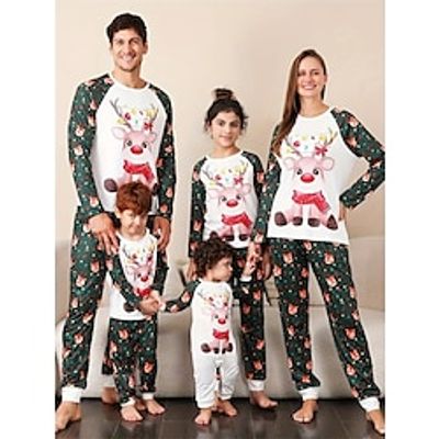 Santa Claus Reindeer Family Christmas Pajamas Nightwear Men's Women's Boys Girls' Family Matching Outfits Christmas New Year Christmas Eve Kid's Adults' Home Wear Polyester Top Pants Lightinthebox