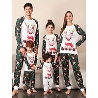 Santa Claus Reindeer Family Christmas Pajamas Nightwear Men's Women's Boys Girls' Family Matching Outfits Christmas New Year Christmas Eve Kid's Adults' Home Wear Polyester Top Pants Lightinthebox - thumbnail