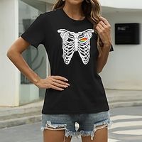 Women's T shirt Graphic Skull Print Round Neck Basic Tops Green Blue White Lightinthebox - thumbnail