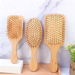 Hair Brush Detangler Soft Bristles Natural Bamboo Wood Comb Air Cushion Massage Comb Large Curly Hair Scalp Massage Comb Hairdressing Comb Smooth Hair Airbag miniinthebox