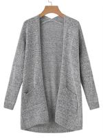 Solid Long Sleeve Loose Knit Cardigan - thumbnail