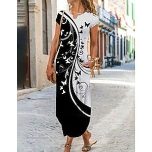 Women's Shift Dress Midi Dress Black Short Sleeve Color Block Print Spring Summer V Neck Casual 2022 S M L XL XXL 3XL Lightinthebox