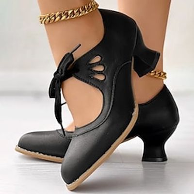Women's Heels Pumps Brogue Strappy Heels Plus Size Party Office Daily Kitten Heel Pointed Toe Elegant Vintage Fashion PU Lace-up Black White Red Lightinthebox