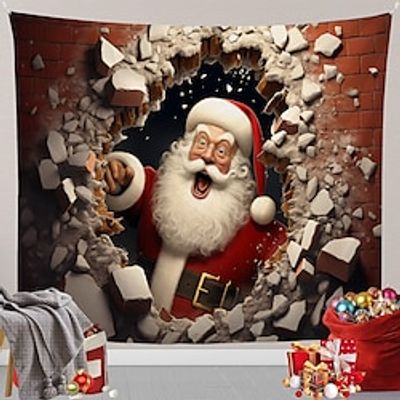 Christmas Santa Breaking Wall Hanging Tapestry Wall Art Xmas Large Tapestry Mural Decor Photograph Backdrop Blanket Curtain Home Bedroom Living Room Decoration Lightinthebox