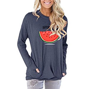 Women's T shirt Graphic Text Fruit Long Sleeve Print Round Neck Basic Tops Black Blushing Pink Green miniinthebox