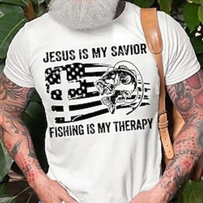 Men's T shirt Hot Stamping Graphic Fish National Flag Crew Neck Street Casual Print Short Sleeve Tops Basic Fashion Classic Comfortable White Black Dark Gray Lightinthebox