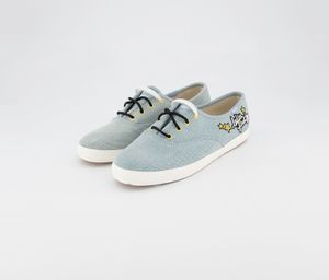 Womens Applique Sneakers Shoes  Light Blue