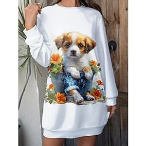 Women's Sweatshirt Dress Casual Dress Mini Dress Active Fashion Outdoor Going out Weekend Crew Neck Print Floral Animal Dog Regular Fit Yellow Red Purple S M L XL XXL Lightinthebox