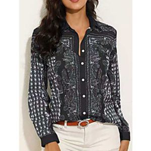 Women's Shirt Graphic Long Sleeve Print Shirt Collar Tops Vintage Basic Top Black Blue Wine miniinthebox