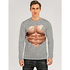 Men's T shirt 3D Print Graphic 3D Muscle Print Long Sleeve Daily Tops Gray miniinthebox
