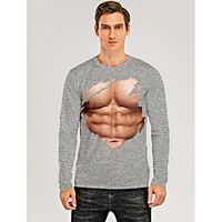 Men's T shirt 3D Print Graphic 3D Muscle Print Long Sleeve Daily Tops Gray miniinthebox - thumbnail