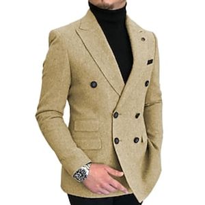 Men's Classic Thick Warm Blazer Jacket Regular Tailored Fit Solid Colored Single Breasted Two-buttons ArmyGreen Black Champagne Burgundy Navy Blue Royal Blue Blue Light Grey Dark Grey 2023 Lightinthebox