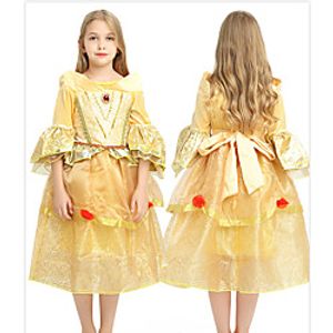 Princess Fairytale Belle Dress Party Costume Kid's Ball Gown Slip Dresses Birthday Christmas Halloween Masquerade Festival / Holiday Tulle Yellow Easy Carnival Costumes Color Block Solid Colored miniinthebox