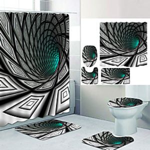 Brand Whirlpool Digital Printing Four-piece Set Shower Curtains and Hooks Modern Polyester Machine Made Waterproof Bathroom Lightinthebox