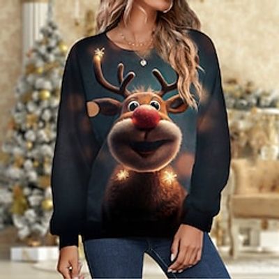 Women's Pullover Christmas Sweatshirt Sportswear Festival Print Navy Blue Reindeer Christmas Casual Round Neck Long Sleeve Top Micro-elastic Fall Winter Lightinthebox Women's Pullover Christmas Sweatshirt Sportswear Festival Print Navy Blue Reindeer Christmas Casual Round Neck Long Sleeve Top Micro-elastic Fall Winter Lightinthebox