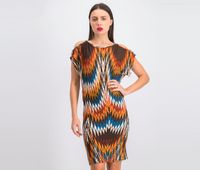 Womens Cold Shoulder Bodycon Dress  Brown Combo - thumbnail