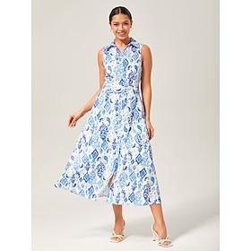 Monochrome Print Linen Look Midi Shirt Dress