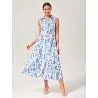 Monochrome Print Linen Look Midi Shirt Dress