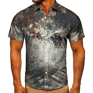 Men's Shirt 3D Print Galaxy Graphic Prints Button-Down Short Sleeve Street Tops Casual Fashion Classic Breathable Gray miniinthebox
