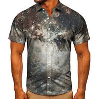 Men's Shirt 3D Print Galaxy Graphic Prints Button-Down Short Sleeve Street Tops Casual Fashion Classic Breathable Gray miniinthebox - thumbnail