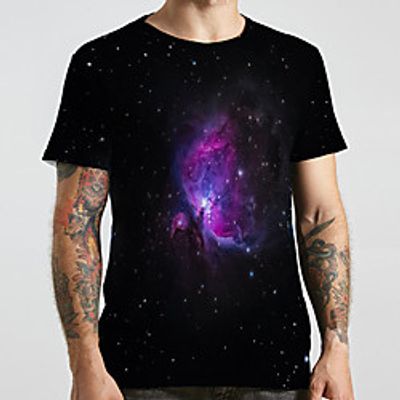 Men's Unisex Tee T shirt 3D Print Galaxy Graphic Prints Plus Size Print Short Sleeve Casual Tops Basic Designer Big and Tall Black Lightinthebox