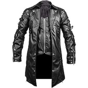Men's Leather Jacket Coat Motorcycle Jacket Outdoor Holiday Windproof Vintage Style Fall  Winter Zipper Chic  Modern Medieval Lapel Long Faux Leather Black Red  White Jacket Lightinthebox