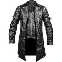 Men's Leather Jacket Coat Motorcycle Jacket Outdoor Holiday Windproof Vintage Style Fall  Winter Zipper Chic  Modern Medieval Lapel Long Faux Leather Black Red  White Jacket Lightinthebox - thumbnail
