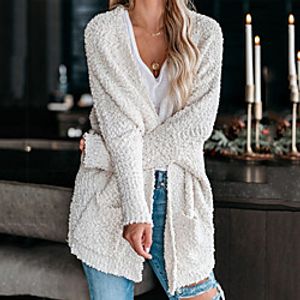 Women's Cardigan Sweater Knitted Front Pocket Solid Color Stylish Basic Casual Long Sleeve Sweater Cardigans Open Front Fall Winter Blushing Pink Wine Gray miniinthebox
