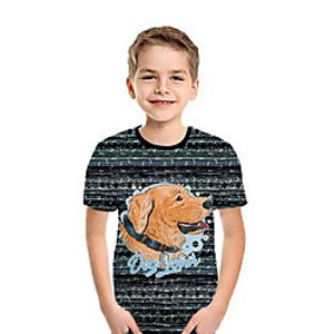 Kids Boys' T shirt Tee Short Sleeve Dog 3D Print Animal Black Children Tops Summer Active Daily Wear Regular Fit 3-12 Years miniinthebox