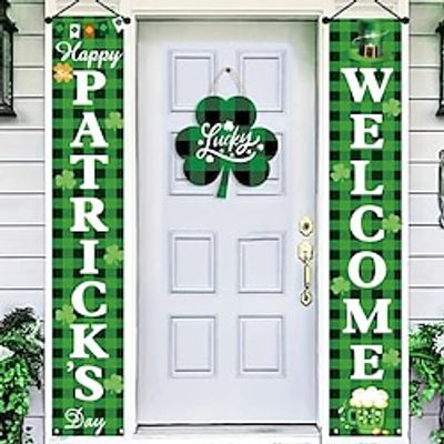 1Pair St Patricks Day Porch Sign Green Welcome Door Banners Garage Banner, Hanging St Patricks Day Decorations Outdoor Indoor Decor Wall Front Door Yard Signs Lightinthebox