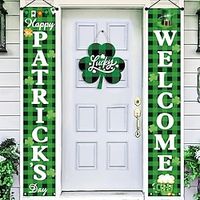 1Pair St Patricks Day Porch Sign Green Welcome Door Banners Garage Banner, Hanging St Patricks Day Decorations Outdoor Indoor Decor Wall Front Door Yard Signs Lightinthebox - thumbnail