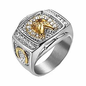 pamtier men's stainless steel vintage hip hop punk iced out pave cz horse ring silver size 10 Lightinthebox