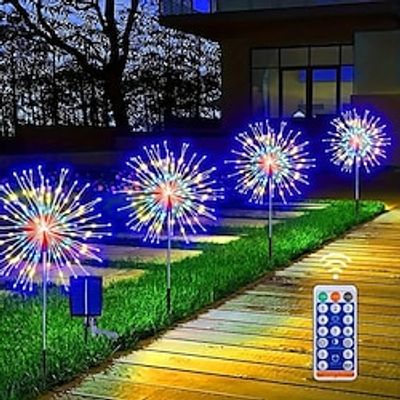 4pcs Solar Led Firework Light 480 Leds, 8 Modes with Remote Control, Outdoor Waterproof Solar Garden Fireworks Lights, Yard Balcony, Pathway Lawn, Holiday Party Decoration, Christmas Decorations miniinthebox