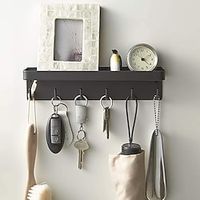 Self Adhesive Key Rack with Small Shelf and 6 Metal Hooks - Wall Mount Mail Organizer with Hanger for Door Entryway Hallway and Office ( Modern Black ) miniinthebox - thumbnail