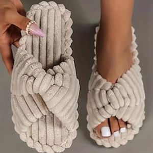 Women's Solid Color Home Slippers, Open Toe Cross Strap Bedroom Shoes, Comfortable Indoor Slippers Christmas Gift Xmas Gift Lightinthebox