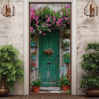 Blue Floral Door Door Covers Door Tapestry Door Curtain Decoration Backdrop Door Banner for Front Door Farmhouse Holiday Party Decor Supplies Lightinthebox