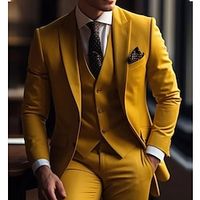 Yellow Men's Wedding Suits 3 Piece Solid Colored Slim Fit Single Breasted Two-buttons 2023 miniinthebox - thumbnail