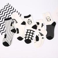 1 pair of new style Japanese cotton middle tube women's socks black and white character series cotton fashion cotton socks
