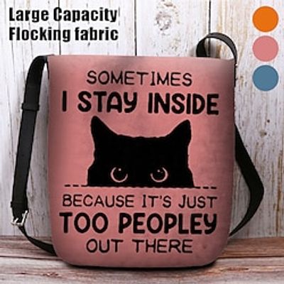Women's Crossbody Bag Shoulder Bag Fluffy Bag Polyester Outdoor Daily Holiday Print Large Capacity Lightweight Durable Cat Pink Blue Orange Lightinthebox