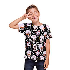 Kids Boys' T shirt Tee Short Sleeve Skeleton 3D Print Graphic Unisex Print Black Children Tops Summer Active Daily Wear Halloween Regular Fit 3-12 Years Lightinthebox