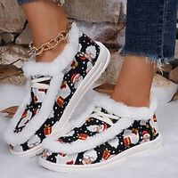 Women's Boots Flats Snow Boots Plus Size Slip-on Sneakers Party Christmas Cartoon Fleece Lined Booties Ankle Boots Winter Flat Heel Round Toe Fashion Cute Sporty Faux Leather Loafer Black White Beige miniinthebox - thumbnail
