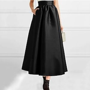 Women's A Line Swing Midi Satin Black Green Skirts Fall  Winter Pocket Elegant Casual Street Daily S M L Lightinthebox