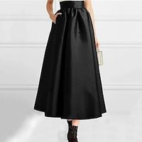 Women's A Line Swing Midi Satin Black Green Skirts Fall  Winter Pocket Elegant Casual Street Daily S M L Lightinthebox - thumbnail