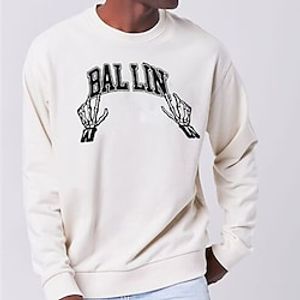 Men's Sweatshirt Pullover Graphic Letter Skeleton Print Halloween Daily Holiday Going out Hot Stamping Casual Streetwear Hoodies Sweatshirts  White miniinthebox