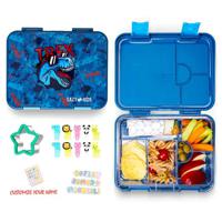 Eazy Kids 6 & 4 Convertible Bento Lunch Box With Sandwich Cutter Set - T-Rex Blue