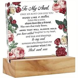 Aunt Gift Aunt Gifts From Niece And Nephew Best Aunt Ever Desk Decor Floral Acrylic Desk Plaque Sign With Wood Stand Home Office Desk Sign Keepsake Lightinthebox