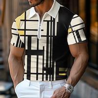 Graphic Prints Geometry Men's Casual Print Polo Shirt Zip Polo Outdoor Street Casual Polyester Turndown Polo Shirts Yellow Summer Spring S M L Micro-elastic Lapel Polo Lightinthebox