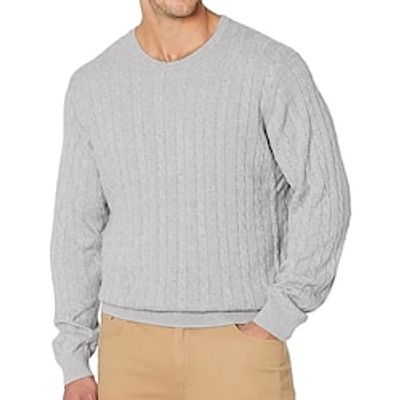 Men's Pullover Sweater Jumper Jumper Ribbed Cable Knit Regular Knit Plain Crew Neck Modern Contemporary Work Daily Wear Clothing Apparel Winter Camel Black S M L Lightinthebox
