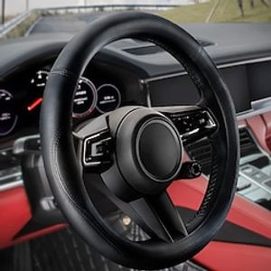 StarFire Car Steering Wheel Cover Universal Car Accessory for Diverse Cars Durable Leather Cover with Anti-Slip Lining for Steering Wheel with a Diameter of 14.5-15Black miniinthebox