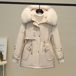 Women's Winter Jacket Winter Coat Parka Warm Breathable Outdoor Daily Wear Vacation Going out Pocket Fur Collar Fleece Lined Zipper Hoodie Casual Lady Comfortable Solid Color Regular Fit Outerwear Lightinthebox